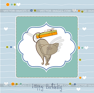 Happy birthday card with cute cat - vector clipart