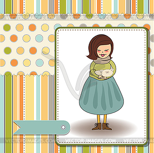 Young girl with she special gift - vector clipart