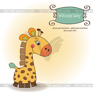 Welcome baby card with giraffe - vector clip art