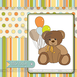 Welcome baby card with teddy bear - vector clipart / vector image