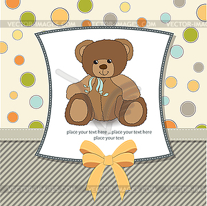 Customizable greeting card with teddy bear - vector image