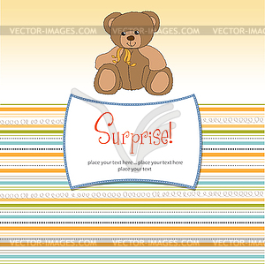 Surprised greeting card with teddy bear - color vector clipart