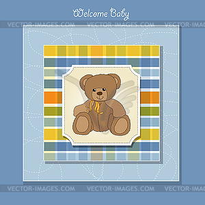 New baby announcement card with teddy bear - vector clipart