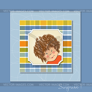 Greeting card with curly girl - vector clipart