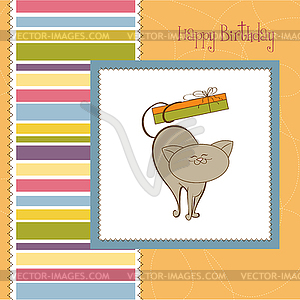 Happy birthday card with cute cat - vector clipart