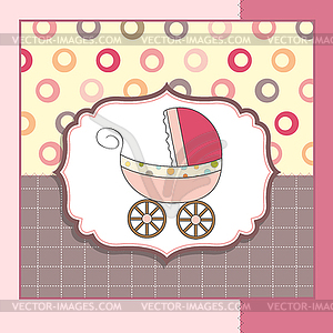 Baby announcement card with pram - vector clipart