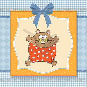 Greeting card with cute little rat - vector image