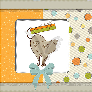 Happy birthday card with cute cat - vector image