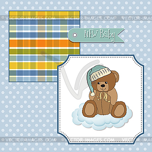 Baby shower card with sleepy teddy bear - vector clipart