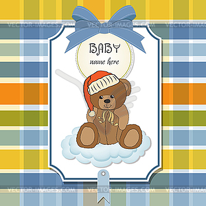 Baby shower card with sleepy teddy bear - vector image