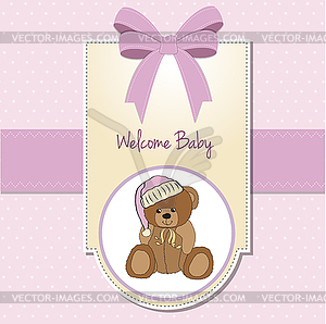 Baby shower card with sleepy teddy bear - color vector clipart