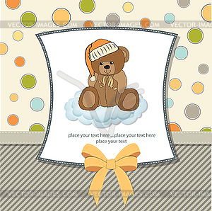 Customizable greeting card with teddy bear - vector image