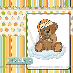 Baby shower card with sleepy teddy bear - vector clip art