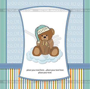 Customizable greeting card with teddy bear - vector image