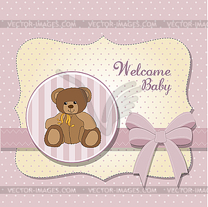 New baby announcement card with teddy bear - vector clip art