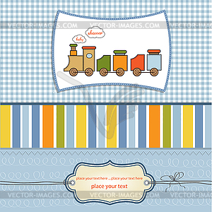 Baby shower card with toy train - vector EPS clipart