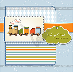 Baby shower card with toy train - color vector clipart