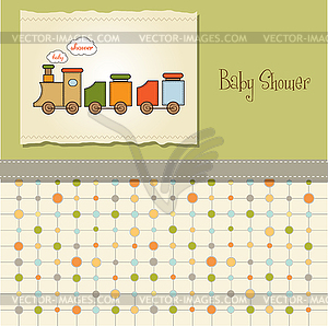 Baby shower card with toy train - vector clip art