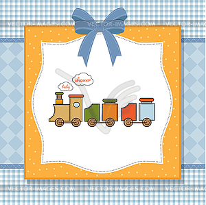 Baby shower card with toy train - vector image