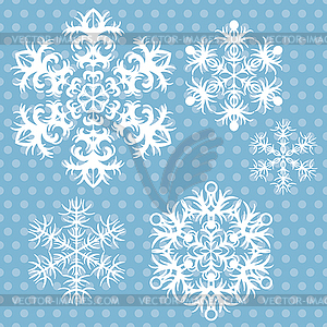 Snowflakes set on blue retro background - vector image