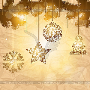 Elegant Christmas background with gold evening balls - vector clip art