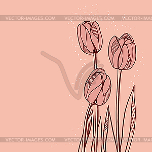 Абстрактный цветочный с тюльпанами на розовом фоне - векторизованное изображение