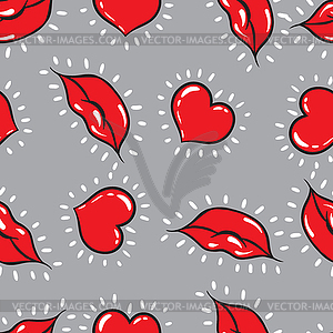 Seamless background. lips and hearts print - vector image