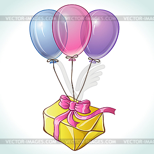 Happy birthday card with balloons and gift  - vector clipart