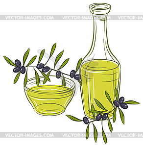 With black olives and bottle of oil - vector image