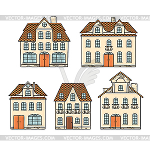 Old hand drawing houses .  - vector image