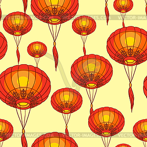 Fairy-lights. Big traditional chinese lanterns.  - vector clipart