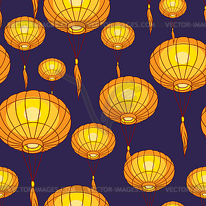 Fairy-lights. Big traditional chinese lanterns.  - vector clipart