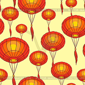 Fairy-lights. Big traditional chinese lanterns.  - vector image