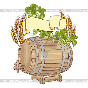 Barrel, mug, wheat, hops - vector image