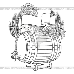 Barrel, mug, wheat, hops - vector image