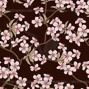 Cherry blossom background. (Seamless flowers - vector clipart