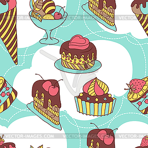 Holiday seamless pattern of sweet, cakes and - vector clip art