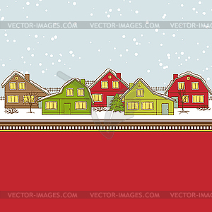 Christmas card, cute little town in winter - vector image