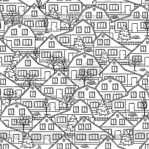 Seamless pattern with houses and trees - vector clip art