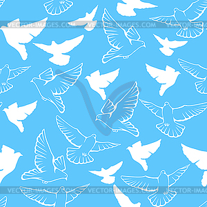 Seamless pattern of flock flying pigeons - vector image