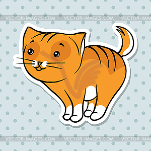 Red cute funny cat stand. - vector clip art