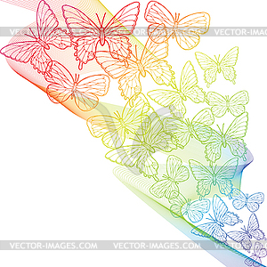 Colorful grunge background with butterflies - vector image