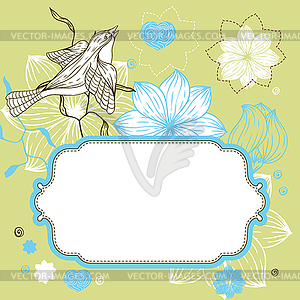 Stylish floral background, retro flowers and birds - vector image