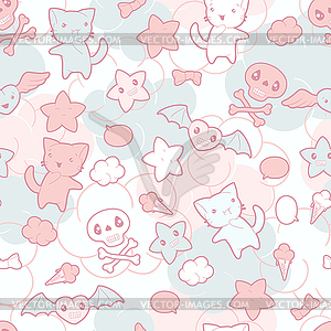 Seamless pattern with doodle, kawaii - vector clip art