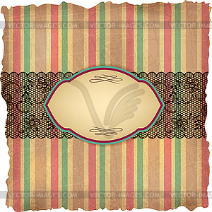 Vintage background with stripes and lace. Old paper - vector clipart