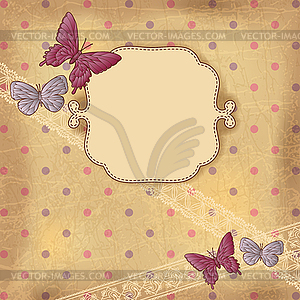 Vintage background with butterflies and lace. Old - vector clipart