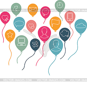 Social media, communication background with flying - vector clipart