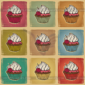 Seamless pattern made of cupcakes. Vintage - vector clipart