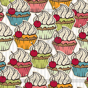 Seamless pattern made of cupcakes. Vintage - vector image