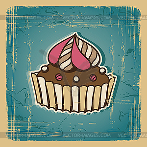 Cupcake with cherry. Vintage card - vector clipart